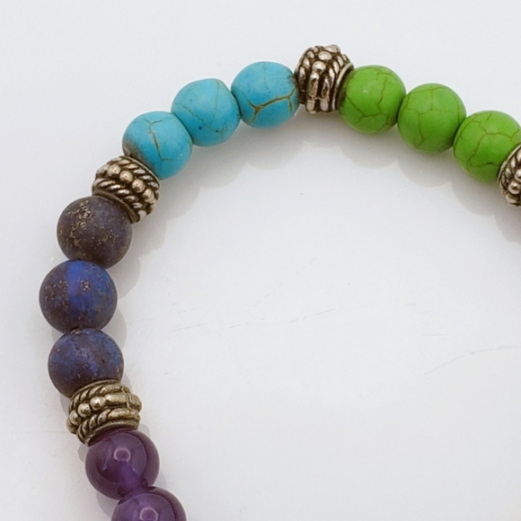 Chakra Stretch Bracelet w 7 Semi Precious Gemstones For Healing Energy Harmony - Picture 4 of 9